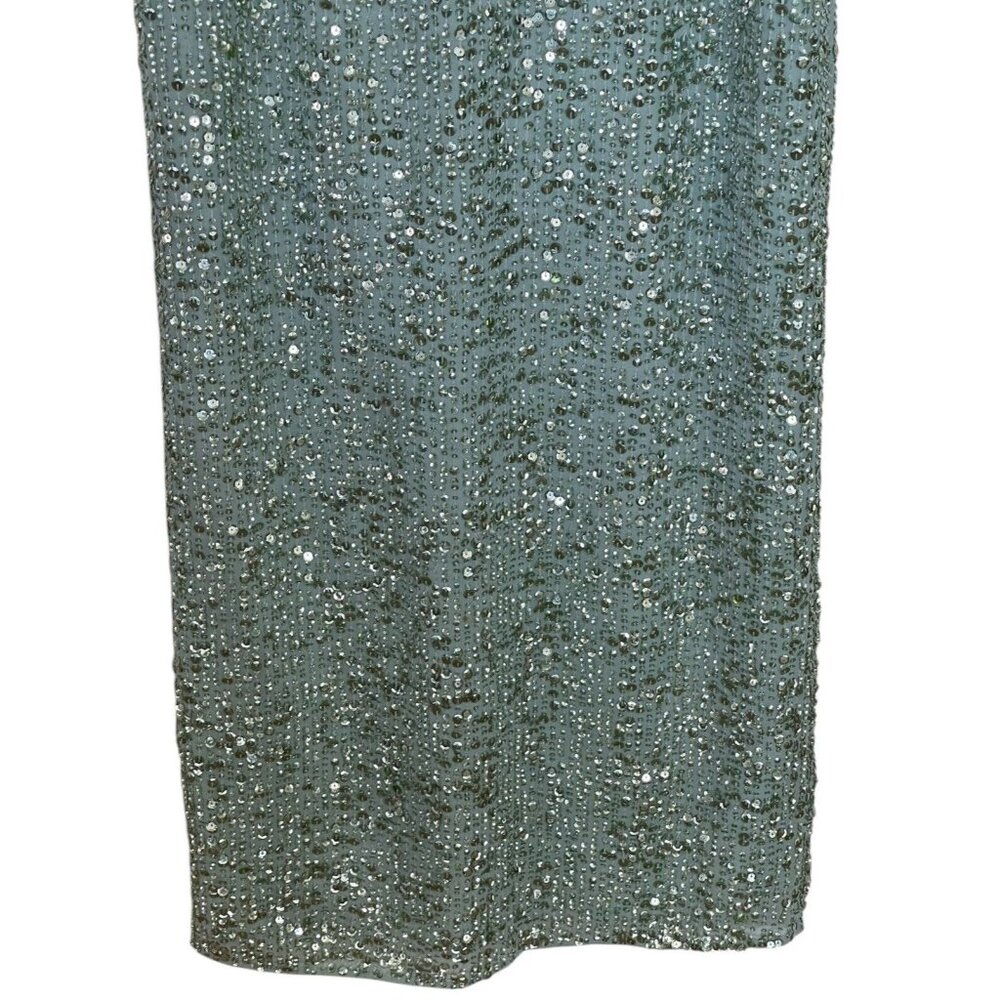 Mac Duggal Dress Gown Size 4/6 Mint Green Sequined Rhinestones Embellished - Picture 8 of 16